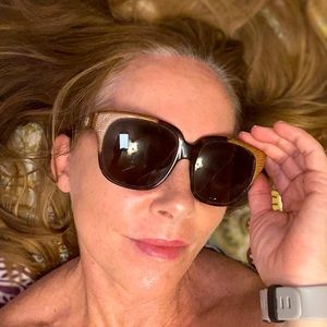 RARE EMMANUELLE KHANH 1980s reptile python skin trim sexy Square sunglasses HOT